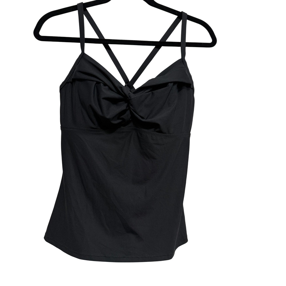 Athleta Black Twist Front Underwire Tankini Swim Top 34D/DD Adjustable Straps M